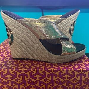 Tory Burch gold Kristen wedge